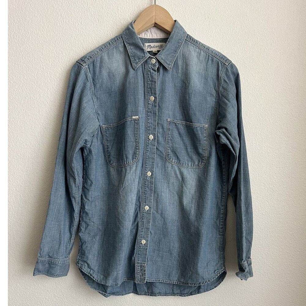 madewell chambray Top shirt Button Up Long Sleeve Blue Size Small - Picture 6 of 6